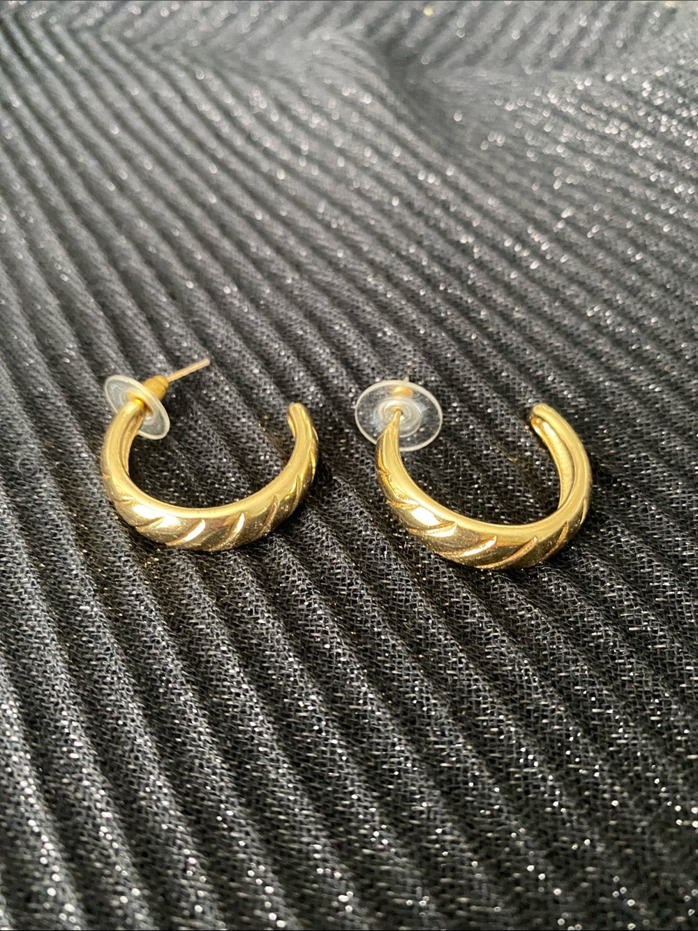 Classic Gold Spiral-Textured Hoop Earrings - Women Jewelry